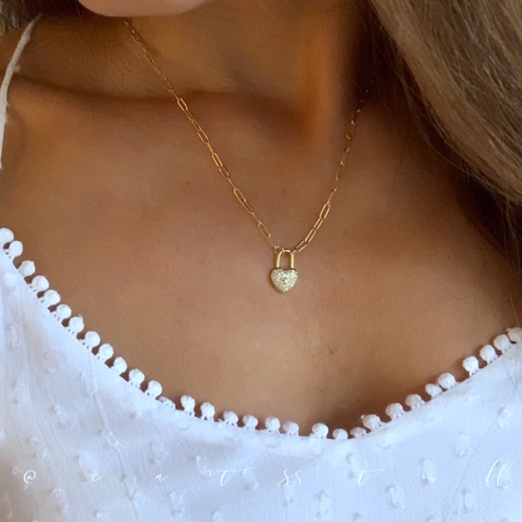 CZ Heart Padlock Necklace - Picture 4 of 15
